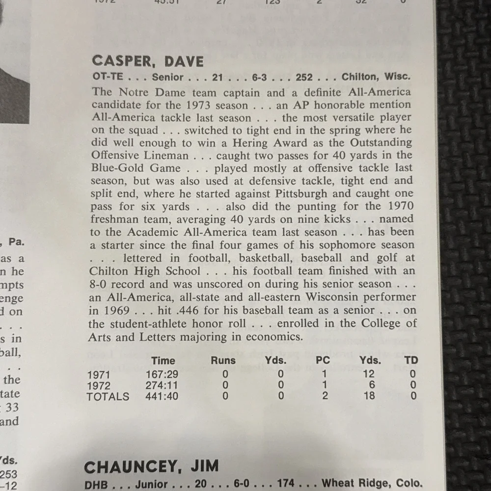 1973 Notre Dame Football Guide HOF Ross Browner Dave Casper